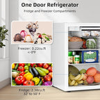Antarctic Star 2.6 Cu.Ft.Compact Refrigerator with Freezer, Mini Fridge Single Door with Adjustable Thermostat,Removable Glass Shelves for Apartment,Dorm,Office,Kitchen，WHITE