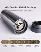 Manual Pepper Grinder, Heavy Duty Metal Pepper Mill with Adjustable Coarseness, High Output Grinding, Magnetic Powder Chamber, Refillable Pepper Grinder for Kitchen(Deep Gray)