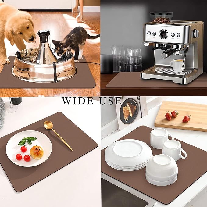 Coffee Mat for Countertops ,Coffee Bar Accessories Fit Under Coffee Maker Espresso Machine, Absorbent Hide Stain Rubber Mat for Countertop ,Dish Drying Mat for Kitchen Counter (Brown, 17"x31.5")