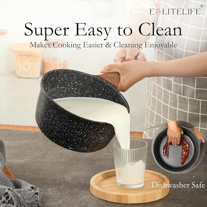ESLITE LIFE Nonstick Sauce Pan with Lid, 2.5 QT Small Soup Pot Compatible with All Stovetops (Gas, Electric & Induction), PFOA Free, Black