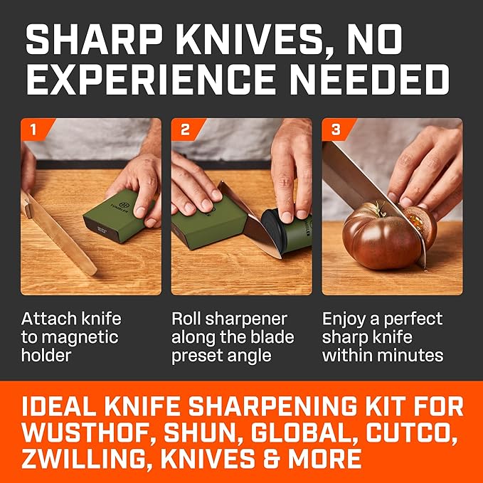 TUMBLER Pro Rolling Knife Sharpener™ - Knife Sharpening Made Easy - Ultimate Gift for Father's Day - Kit with Removable Disc System - 4-Layer Diamond Sharpening Disc & EdgeBoost Ceramic Disc (Green)