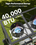 VEVOR Outdoor Propane Deep Fryer, Dual-Tank 18QTx2 Commercial Fryer, Multi-Purpose Portable Frying Cart with Wheel, 3 Basket, 2 Thermometer, Stainless Steel Cooker for Fish Fry Wings Fries, 40,000 BTU
