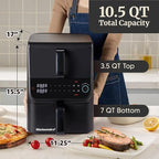 Elite Gourmet Dual Stacked Air Fryer, 10.5 Qt Total Capacity, PFAS-Free Nonstick Baskets, Sync Cook & Sync Finish, 10 Presets, 1700W, Black