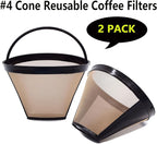 Reusable #4 Cone Coffee Filters Basket Replacement for Cuisinart Coffee Makers(2 Reusable Filters)