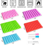 WARM TIME Gummy Bear Candy Molds Silicone, Mini Gummy Molds with 2 Droppers & 1 Cleaning Brush, Food Grade Non-Stick Silicone Molds Including Heart, Dinosaur, Bear, Donut, and Fruit, Set of 5