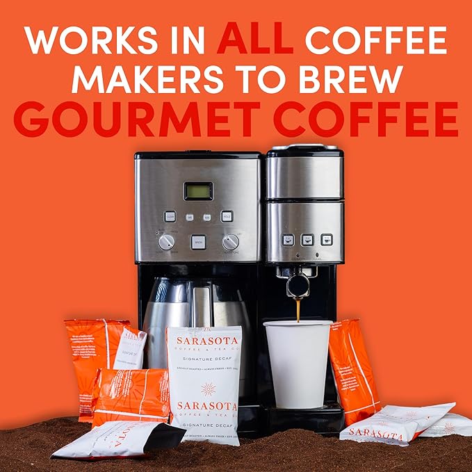 Coffee Packets – Decaf Medium-Dark Roast Ground Coffee, Low Acid Mold Free 2 oz Packs for 12 Cup Brewers, Pre-Measured Fractional Packs, 12 Count Box – Sarasota