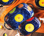 Vintage Style Pottery Bakeware Colorful Daisy Pattern Ceramic Casserole Dish Baking Pan Lasagna Pans Baking Dish with Handles from Oven to Table Plate-1 PCS, 22 OZ