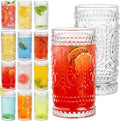 Vintage Drinking Glasses Set - 12 Pcs Romantic Highball Tumblers, 15oz Cups for Water, Mojito, Cocktail, Whiskey, Juice - Tall Glassware