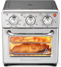 Elite Gourmet Compact 8.5Qt Air Fryer Oven – Mini Countertop Air Fryer with Adjustable Time & Temperature Controls, 800W, Includes Air Fry Basket, Bake Pan & Recipes, Stainless Steel