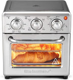 Elite Gourmet Compact 8.5Qt Air Fryer Oven – Mini Countertop Air Fryer with Adjustable Time & Temperature Controls, 800W, Includes Air Fry Basket, Bake Pan & Recipes, Stainless Steel