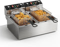 Commercial Deep Fryer, Dual Tank 3400W Electric Countertop Fryer with Basket, 2 x 10L/10.6QT Double Stainless Steel Oil Fryer with Drain, Time & Temp Control, for Kitchen Restaurant Use