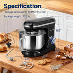 VIVOHOME Stand Mixer, 660W 10 Speed 6 Quart Tilt-Head Kitchen Electric Food Mixer with Beater, Dough Hook, Wire Whip and Egg Separator, Black