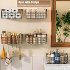 2 Pack Wall Hanging Baskets for Organizing, Large Metal Wire Basket with 5 Hooks+2 Strong Long Adhesive Hooks,Kitchen Hanging Mesh Organizer, Wall Mounted Bin for Kitchen, Bathroom, Bedroom,SUV,Garage