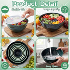 LemonRoad 6 Pcs Plastic Mixing Bowl Set with Lids Colorful Serving Bowl Nesting Storage Bowls for Kitchen, Baking, Prepping, Cooking and Serving Food, Dishwasher & Microwave Safe(Green)