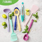 GreenLife Cooking Tools and Utensils, 7 Piece Nylon Set including Spatulas Turner Spoons and Tongs, Dishwasher Safe, Bright Pink