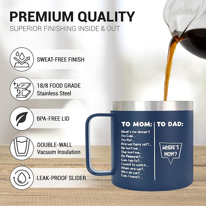 Christmas Birthday Gifts for Dad - 14 oz Stainless Steel Insulated Coffee Mug with Lid - Funny Birthday Gifts for Mom, Dad Birthday Gift Ideas, Mug for Men