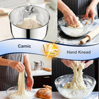 Camic Stand Mixer, 4.2QT+5.3QT Two bowls Electric Food Mixer, 10 Speeds with Digital setting 3-IN-1 Kitchen Mixer for Baking Cakes Cookie Bread Salad with Egg Whisk,Dough Hook,Flat Beater (White)