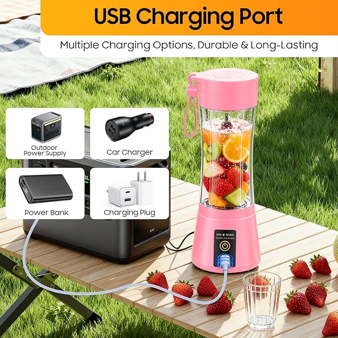 Cordless Personal Size Portable Blender - 380Ml Blender Smoothies and Shakes, BPA Free Traveling Juice Cup with Powerful Blending, Freshly Squeezed in Sports/Travel/Home