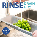 BLUE GINKGO Over the Sink Colander Strainer Basket - Wash Vegetables and Fruits, Drain Cooked Pasta and Dry Dishes - Extendable - New Home Kitchen Essentials (Grey, 2 Pack)
