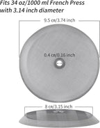Sivaphe 6 Pieces French Press Replacement Filters Part, 3.15-4 Inch Cafetiere Coffee Maker Filter Stainless Steel, French Press Metal Mesh Screen for 1000 ml/ 34 oz/ 8 cup French Coffee and Tea Press