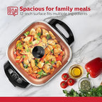 Holstein Housewares 12-Inch Electric Skillet - 1400W Electric Pan with Adjustable Temperature Control, PFOA-Free Non-Stick Coating, Cool-Touch Handles, Multi-Function Cooker, Copper & Black