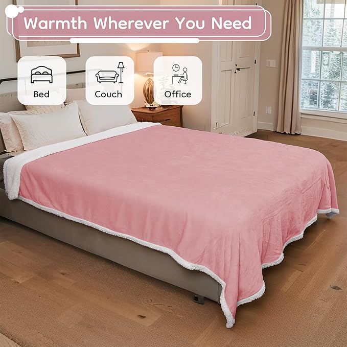 Electric Heated Blanket Full Size - 72"x84", Soft Flannel Heating Blanket, 10 Heating Levels, 1-12 H Auto Shut Off, Breathable Warm and Washable for Bed, Light Pink