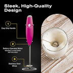 Bean Envy Milk Frother, Coffee Stirrers, Frother Wand, Milk Frother Handheld, Frother with stand, Hand Blender for Coffee, Lattes, Cappuccino, Matcha and Hot Chocolate – Kitchen Gifts (Raspberry)