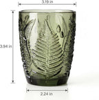 Vintage Green Drinking Glasses Set of 8 - 10 oz Hand-Pressed Deep Textured Glass Cups, Fern Embossed Retro Vintage Glassware, Decorative Cocktail Tumblers for Home & Bar, Colored Drinkware Gift Set