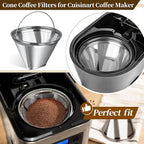 Coffee Filter Compatible with Cuisinart, Stainless Steel Coffee Filter Replacement for Cuisinart DCC 1200P1 3200NAS 3400NAS Coffee Machines - Coffee Maker Parts Reusable Coffee Filters # 4
