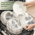 SODAY 18 Pcs Pots and Pans Set Non Stick, Cookware Sets with Detachable Handle, Nonstick RV Kitchen Cooking Tools Removable Handles, Oven Safe, Induction Fast, Stackable Induction Cookware, White