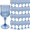 Plastic Wine Glasses, Plastic Goblets Vintage Style Cordial Unbreakable Drinking Glasses， Reusable Drinkware for Wedding Reception, Grand Event Party Supplies(24, Blue)