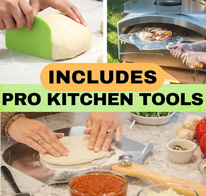 Round Pizza Stone for Oven 16 inch - Large Pizza Stone for Grill with Handles, Metal Pizza Peel & Dough Tool - Baking Stone for Bread - Oven Stones - Pizza Making Set