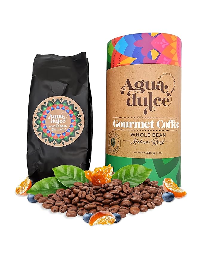 Whole Bean Coffee Medium Roast by Agua Dulce Coffee. Costa Rican Specialty Gourmet Coffee — 100% Arabica Single Origin. Pack of 1 (12 oz)