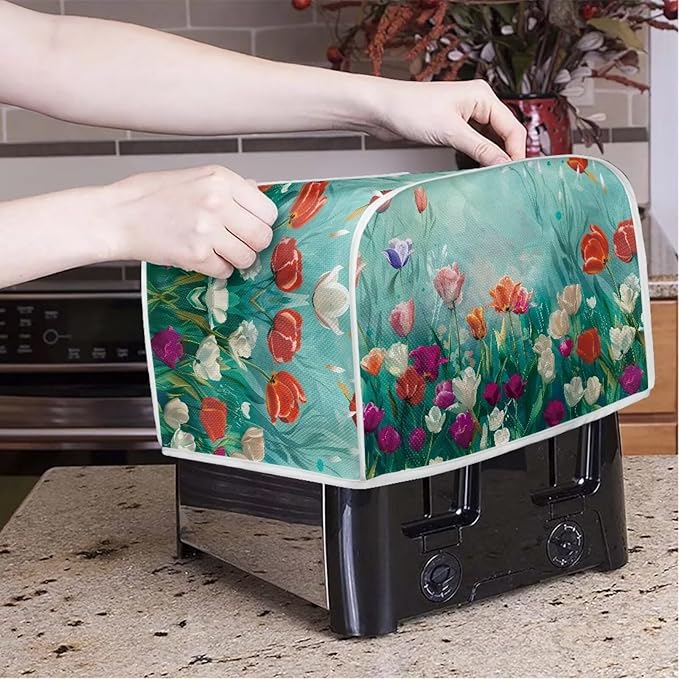 JEOCODY Colorful Flower Toaster Covers Dustproof Toaster Bread Maker Cover Fits for Most Standard 2 Slice Toasters, Universal Size Microwave Oven Dustproof Cover Women Gift