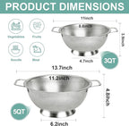 Kaishun Colander Stainless Steel 5-Quart, Kitchen Strainer for Pasta, Fruits Vegetables, Dishwasher Safe
