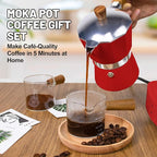 2-in-1 Moka Pot Espresso Set with Electric Stove 3 Cup Aluminum Stovetop Coffee Maker Percolator Italian Classic Mocha Coffee Machine for Italian and Cuban Cafe Brewing Portable Camping Red