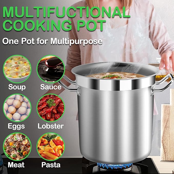 STOCKPOT Commercial Grade Large Stock Pot - Soup Pot with Lid - Non-Nickel Stainless Steel - Healthy Cookware Polished Stockpots - Heavy Duty - 50 Quart (12.5Gallon)