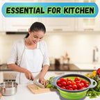 Collapsible Colander Set,Premium Food Grade Silicone Folding Strainers with Handles Space Saving Colanders for Draining Pasta,Vegetables & Fruits,Ideal for Kitchen & Travel (3pc Green)