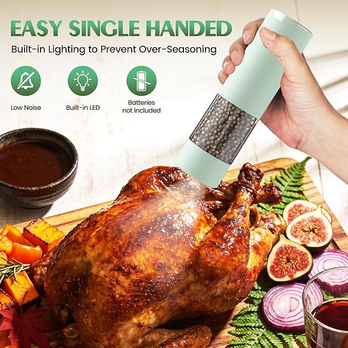 Electric Salt and Pepper Grinder Set Automatic Battery Pepper Mill Shakers Adjustable Coarseness Upgraded Larger Capacity with Led Home and Kitchen Appliances Birthday Gifts for Women Mom