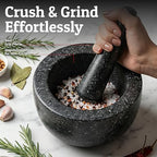 Priority Chef Heavy Duty Large 2 Cup Mortar and Pestle Set,100% Granite, Non Slip Base, Make Fresh Guacamole, Salsa, Pesto, Stone Grinder Bowl, Herb Crusher, Spice Grinder, 6.3 Inch Size, Black