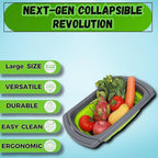 Over the Sink Collapsible Colander Strainer (5 Quart) with Extendable Handles, BPA Free Silicone Kitchen Strainer for Vegetables, Fruit & Pasta, Foldable Sink Colander Basket (1pc green)