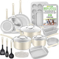 NutriChef 20-Piece Non-Stick Bakeware and Cookware Set - Utensils Including Pots and Baking Pans Made with Durable Aluminum, Tempered Glass Lids, Heat-Resistant Utensils, Easy-Clean Design (White)