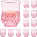12 Pack Plastic Stemless Wine Glasses,12oz Unbreakable Vintage Elegant Drinking Glass Set,Reusable Fancy Cocktail Cups for Party, Wedding, and Bulk Events (12, 12oz-Pink)