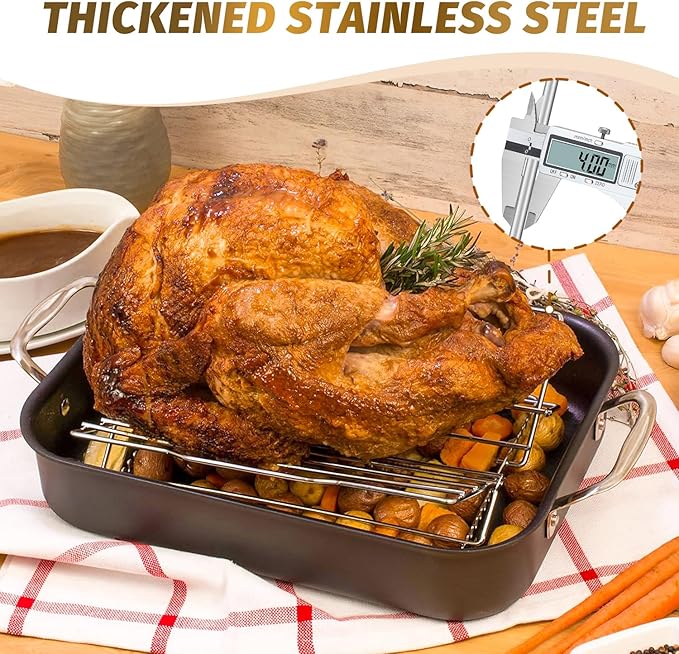 Adjustable Chicken Roasting Rack,Non-Stick Roasting and Cooling Rack, Stainless Steel Foldable Roasting Rack,V-Shaped Stand for Turkey Chicken Includes basting Brush (Silver)