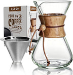 AGOGO Pour Over Coffee Maker Glass - Barista Kit with 304 Stainless Filter for Home, Office, Camping, Cafes - Easy Clean Coffee Dripper Set (Soft Towel&Brush) (28oz Slim Shape w/SS Filter)