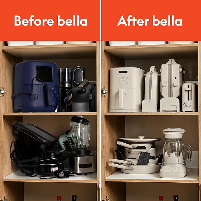 bella 6 Qt Slim Air Fryer, Fits-anywhere™ Kitchenware, EverGood™ Ceramic Nonstick Coating, Adjustable Temperature, 6 Preset Cooking Options, 60 Min Auto Shutoff w Audible Tone, 5lb Capacity, Oatmilk
