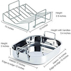 Cooks Standard Stainless Steel Roaster Pan with V-Shaped Rack, Inner 14-Inch x 11-Inch; Edge 15-Inch x 12-Inch; Turkey Roasting Pan Bakeware for Oven, Rectangular