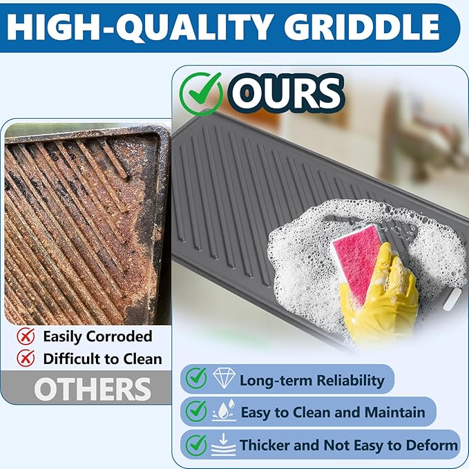 SafBbcue 96333 Grill Plates for Monument Grills 77352 24633 17842 35633 13892 Gas Grill Cooking Accessories, Cast Iron Reversible Griddle for Monument Grill 41847NG D405 77352MB D425 Replacement Parts