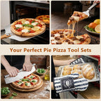 Pizza Peel Pizza Pan Set, 7Pcs Pizza Oven Accessories, 12 Inch Metal Paddle (12"x 14") with Foldable Wooden Handle, 2 Pizza Pans, Rocker Cutter, Pizza Server, Oven Mitts, Oil Brush