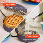 bella Snack-n-Store Mini Waffle Maker, EverGood™ Ceramic Nonstick Coating, Cord Wrap, Ready Indicator Light & Cool Touch Handles, Stackable Design & Customizable Plates, 350 Watt, Plum